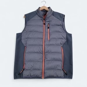 Propel Men's Gray and Orange Puffer Vest Size Medium Duck Down Feather Fill